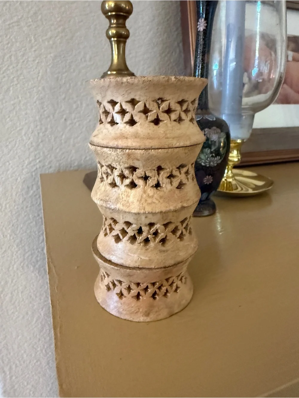 Handcrafted Carved Wooden Napkin Rings - Beige